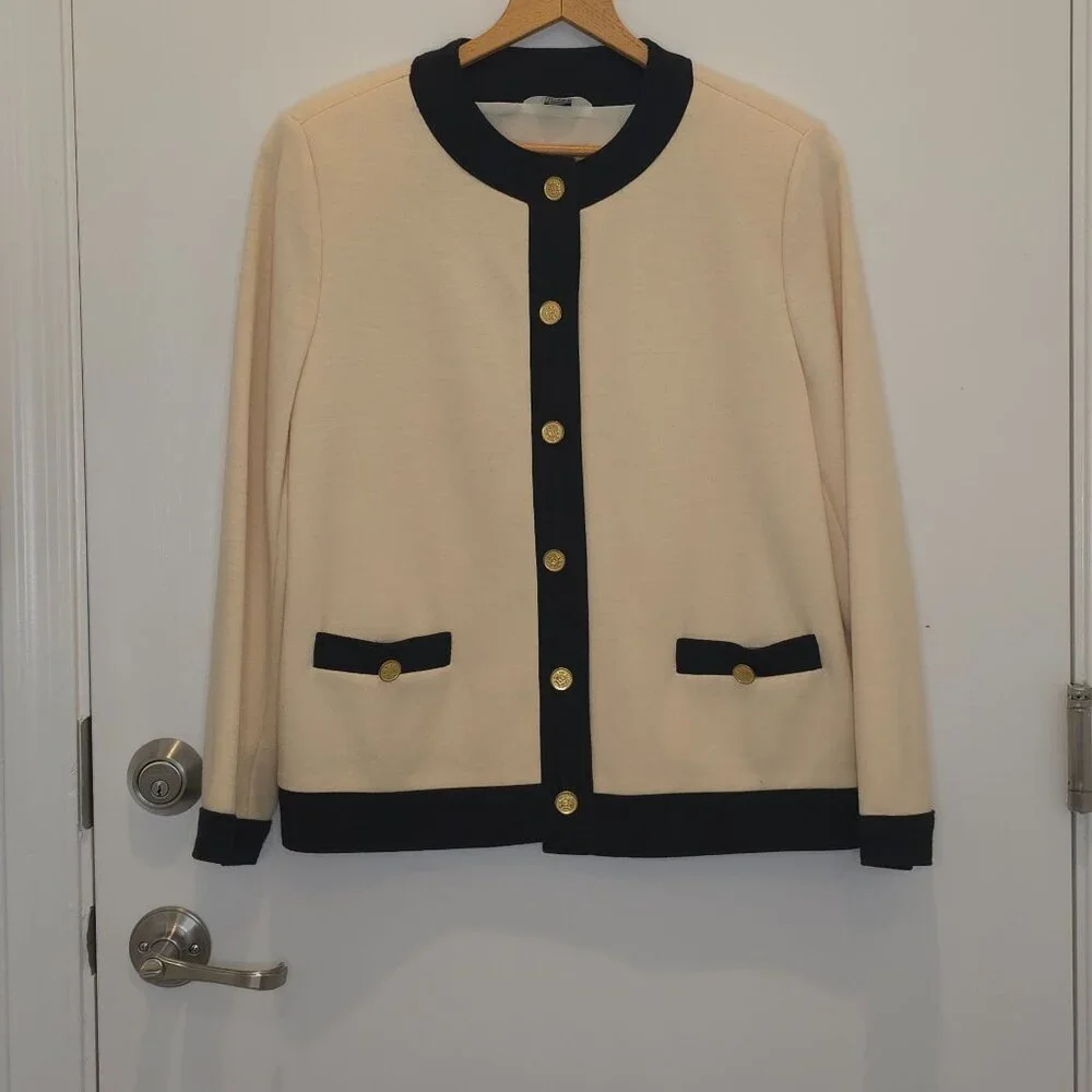 Vintage Bleyle Cream & Black Cardigan Sweater 100% Pure Wool Women's - Picture 2 of 13